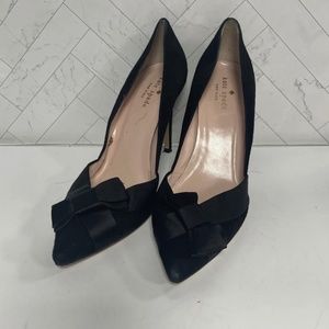 Kate Spade Black Bow Heels Suede Leather Pumps Shoes Womens 8